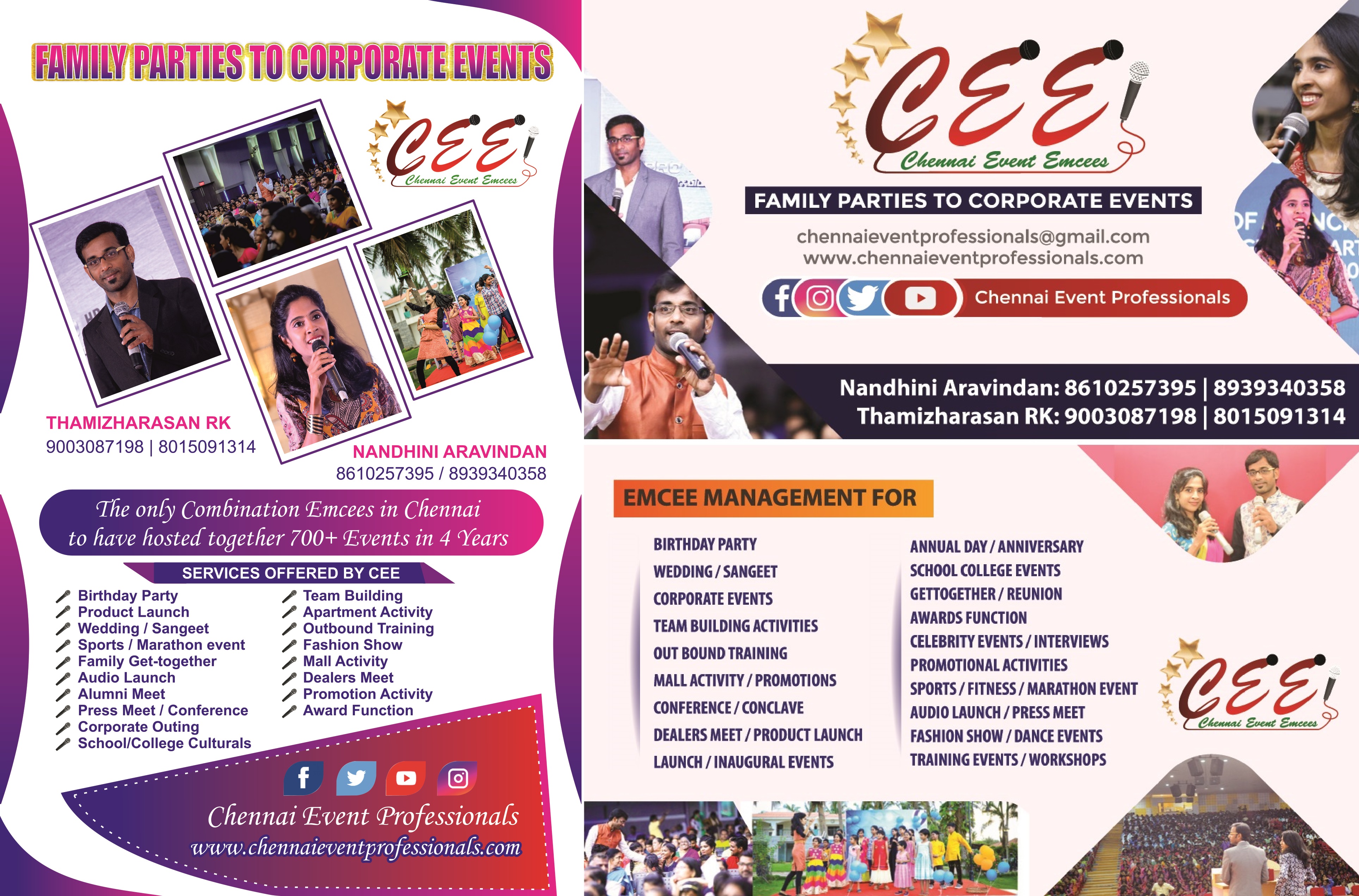 Chennai Event Emcees Entertainers and Professionals Thamizharasan and Nandhini A Contact